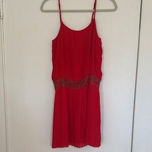 Parker Vibrant Red Pleated Dress